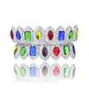 Хип-хоп Colorf Gemstone Teeth Grillz Мужчины Женщины Роскошный дизайнерский драгоценный камень Bling Diamond Стоматологические грили 18-каратная позолоченная медь Sier Drop Deliv Dh4Bl