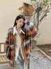 Damen-Strickpullover für Herbst und Winter, lockerer, entspannter, fauler Stil, bunt gestreift, V-Ausschnitt, gestrickter Vintage-Pullover-Mantel