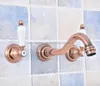 Bathroom Sink Faucets Basin Wall Mounted 3 Pcs Antique Red Copper Faucet Dual Handle Nsf525