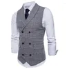 Men's Vests 2024 Brand Suit Vest Men Jacket Sleeveless Beige Gray Brown Vintage Tweed Fashion Spring Autumn Plus Size Waistcoat