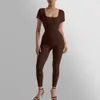Kvinnor Ribbed Jumpsuits Outfits Short Sleeve Operting Jumpsuit Sportwear Mujer Sexy Rompers Bodycon Bodysuit 240112