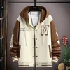 Trendy Hip Hop Hooded Baseball Uniform Unisex Lätt sportkläder Jacket Herrbomberjackor Autumn Coat Letter Tryckt 240113