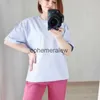 Camiseta feminina masculina e feminina algodão penteado 240g de manga curta verão cor sólida ombro caído em torno do pescoço all-matchephemeralew