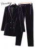 Yitimuceng Herfst Winter Kantoor Dames Fluwelen Broek Pak 2023 Koreaanse Mode Formele Blazer Jas Broek 2 Delige Set 240112