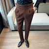 Sonbahar Kış Pantalonları Hombre Yüksek Bel Waffle İş Rahat Takım Pantolon Erkekler İçin Giyim İnce Fit Resmi Giyim Pantolonlar 36 240112