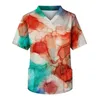 Men's T Shirts Pocket Shirt Gradient Printed Short Sleeve V-neck Tops Working Blouse Male Scrub Uniform T-shirts Workwear