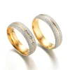 Anneaux de mariage pour femmes et hommes AAA Zircon Simple Mode Rose Or Couleur Fiançailles 14k Or Jaune Bijoux Couple Bague Amoureux Cadeau