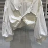 Blouses pour femmes PREPOMP 2024 Collection hiver longue lanterne manches froncé strass bouton blanc chemisier ample femme chemise GP133
