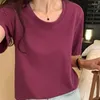 Camisetas femininas verão cor sólida magro t-shirt eu casual mulher cinza damasco roxo vermelho branco o-pescoço chique top