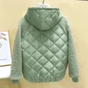 Thin Light Down Cotton Jacket Female Short Coat Autumn Winter Womens Hooded Loose Lmitation Lamb Wool 240112