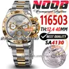 NF V5 TH 12.4mm 116503 SA4130 KRONOGRAPH AUTOATISK MENSKRIVA Silvergrå Dial Stick Markers Two Tone 904L Steel SS Armband Super Edition TrustyTime001 Watches