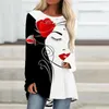 Kvinnors T-skjortor Maskrostryck Fashion Casual Simple Plus-Size Long Sleeve Loose Round Neck Top Autumn Bag Hip T-shirt