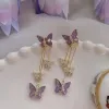 2024 New Fashion Trend Unique Design Elegant Delicate Purple Crystal Butterfly Tassel 14k Yellow Gold Earrings Women High Jewelery Wedding Gifts