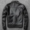 .Echte Lederjacke.Klassische lässige schwarze Herren-Rindslederkleidung.Qualitäts-Ledermantel in Übergröße.Vatergeschenk 240113