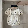 ロンパースミランセルベビー服セット幼児女の子ジャンプスーツポルカドットヘッドバンド付きワンピースH240508