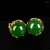 Boucles d'oreilles en Jade vert naturel pour femmes, calcédoine ronde hypoallergénique, anneau d'oreille, accessoires de bijoux