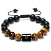 Charm Bracelets Initials Bracelets For Men Letter Link Handmade Natural Black Onyx Tiger Eye Stone Beads Braided Rope Meaningf Bracel Dh07P