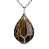 Hänge halsband Tree of Life Crystals Halsband Vattendropp Sten kvartstråd Wrap Natural Sweater Chain Lucky Jewelry Gift