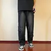 Calças masculinas versão coreana de jeans elegantes rua hip-hop punk y2k cintura alta perna reta larga céu azul preto