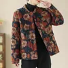Women's Trench Coats Cotton Coat Thickened Floral Short Winter Standing Collar Vintage Printed Fleece Jacket Top Mujer Abrigos Chaqueta