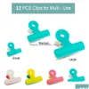 Clip per sacchetti 12 pezzi Clip per alimenti in plastica multiuso Colori assortiti Impugnatura a tenuta d'aria Taglia grande, media e piccola Hh547 Consegna a goccia H Dhpbh