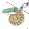 Portachiavi per auto moto Pietra preziosa naturale Ammonite Conchiglia Fluorite Ciondolo Reiki Portachiavi Borsa porta portachiavi Gingillo Consegna goccia Dhqkw