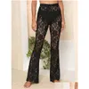 Calças femininas Capris Mulheres Y Lace Ver através de Malha Sheer Cintura Alta Stretchy Slim Calças Oca Out Skinny Flare Bell-Bot Drop Entregar Otdyc