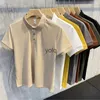 Men's T-Shirts Korean Summer Mens Solid Color Turn-Down Collar Men's Button Plus Size T-shirt Short Sleeved Strip Teeyolq