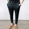 Modne dziewiąte garniturowe spodnie biuro Slim Fit odporne na zużycie Dziewiąte garniturowe spodnie do kostki Dziewiąte spodnie Męskie odzież 240112