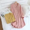 Ropa de dormir para mujer, ropa de dormir de talla grande a rayas y talla grande para el hogar, camisón sencillo de verano de manga larga para primavera, vestido largo de algodón 2024