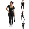 Kvinnor Ribbed Jumpsuits Outfits Short Sleeve Operting Jumpsuit Sportwear Mujer Sexy Rompers Bodycon Bodysuit 240112