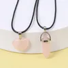 Pendant Necklaces Natural Rose Quartz Necklace Suit Heart Shape Green Aventurines Leather Rope Chains For Jewelry