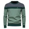 Maglione da uomo di qualità a maniche lunghe con impunture a righe autunnali, maglione casual alla moda con scollo tondo 240113