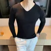 Kış Sweaters Erkekler Kore Moda Sokak Giyim V Yastık kazaklar Düz Renk Erkekler Kaşmir Sweater Yün İnce Trendler S-3XL 240112