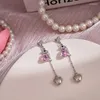 Kolczyki Dangle WLP 2024 Creative Pink Cyrron Drop Koreańska moda dla dziewcząt Rhinestone Heart Butterfly Cherry Carring Biżuteria