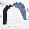 Plus size camisa branca primavera outono chiffon blusa para mulheres moda cor sólida manga longa solta breve seda gelo básico topos 240112
