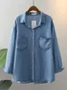 Plus Size Women's Clothing Blouses Shirt Spring And Autumn Denim Shirt LongSleeved Lapel Shirt Thin Soft Basic Shirts Oversize 240124