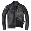 Jaqueta de couro genuíno para motocicleta, casaco masculino estilo motociclista, couro de vaca fino, primavera 240112