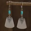 Bengelen oorbellen boho tribale ventilatorvormige metalen druppel voor vrouwen meisjes etnische sieraden zilveren kleur holle bloem cadeau