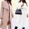 Women039s Jackets Autumn Turndown Collar Belted Woolen Overcoat Women Solid Long Sleeve Office Ytterkläder Coat Winter Loose War7612964