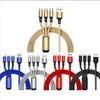 3 I 1 USB Typ C -kabel Telefon Flera mobiltelefon Fastladdning Kabel Nylon flätad universell laddningsdatasladd för iPhone 15 14 Xiaomi Huawei Mate 40 med paket