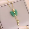 Pendant Necklaces Vintage Elegant Green Butterfly For Women Trendy Female Tassels Neck Chain Jewelry Ladies Party Accessories Drop De Dhuyv