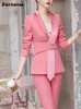 Cotvotee eleganckie solidne spodnie Suit 2023 Koreańskie biuro mody damskie Chic Blazer Jacket Casual garnitury 2 -częściowy zestaw 240112