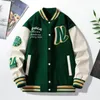 Men's Jackets Men Baseball Jacket Stand Collar Striped Letter Pattern Cardigan Coat With Pockets Thick Long Sleeve For Mid