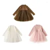 Girl Dresses Winter Autumn Knit Dress Tulle Kids Casual Clothes Long Sleeve Little Girls Mesh Spliced Knitted Party Princess