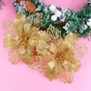 Fleurs décoratives 12 pièces, pics de Poinsettia artificiels à paillettes pour couronnes de noël, guirlande de décoration de vacances (doré)