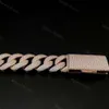 Hip Hop Jewelry Link Pass Diamond Tester Sier Mossinate 15Mm 4Rows Rose Gold Miami Cuban Chain