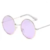 Solglasögon vintage runda kvinnor hav färg lins spegel kvinnlig märke design metall ramcirkelglasögon oculos uv400