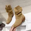 Tabi Western-Cowboystiefel für Damen, luxuriöse Designer-Herbst- und Winterstile, hoch mercerisiertes Wildleder aus Kalbsleder, modische Spike-Stiefel aus Leder