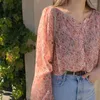 Women's Blouses MEXZT Sweet Sunscreen Shirt Women Casual Holiday Floral V Neck Chic Chiffon Blouse Korean Fashion Elegant Loose All Match